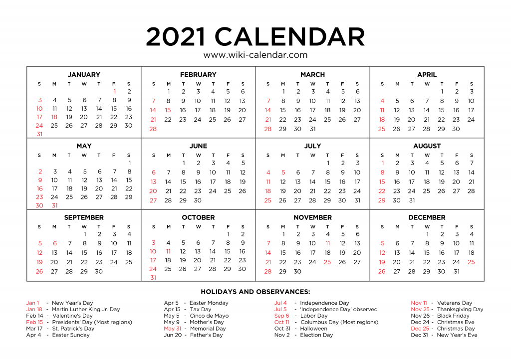 Calendar 2021